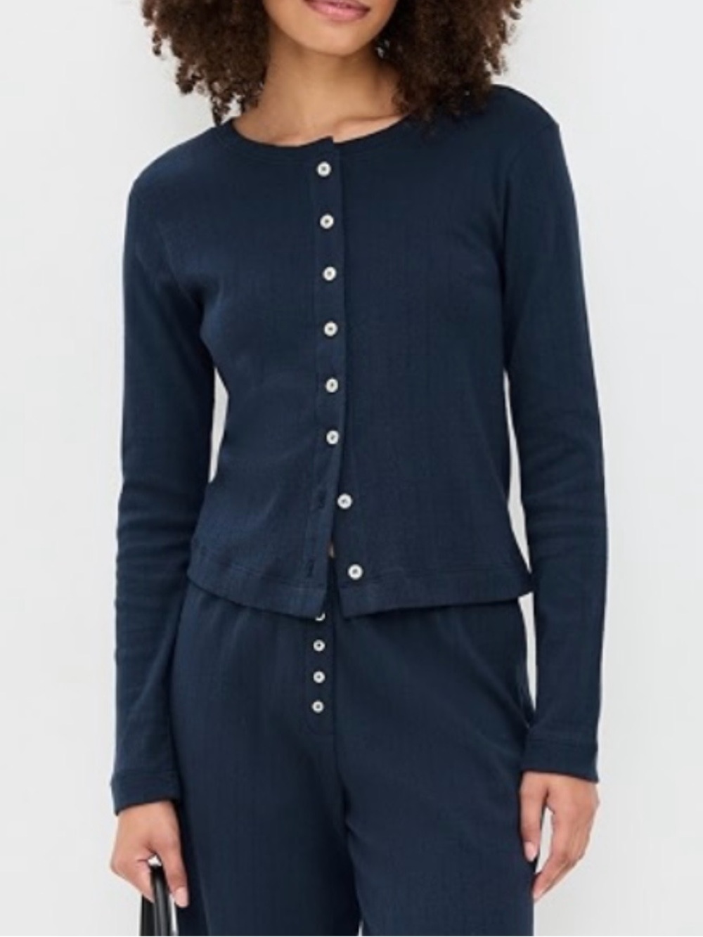 LESET Pointelle Cardigan in Midnight